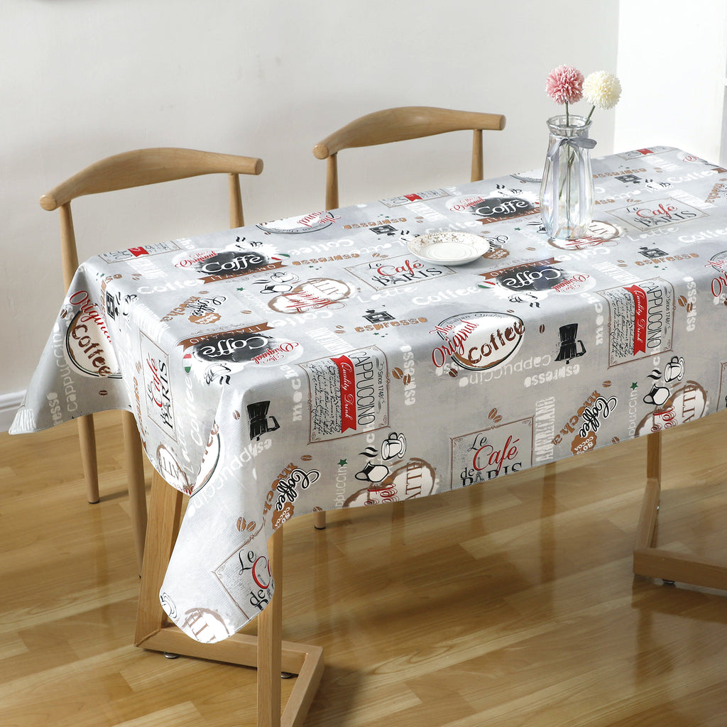 RAY STAR Coffee Store Design Vinyl Tablecloth With Flannel Backing Round and Rectangle