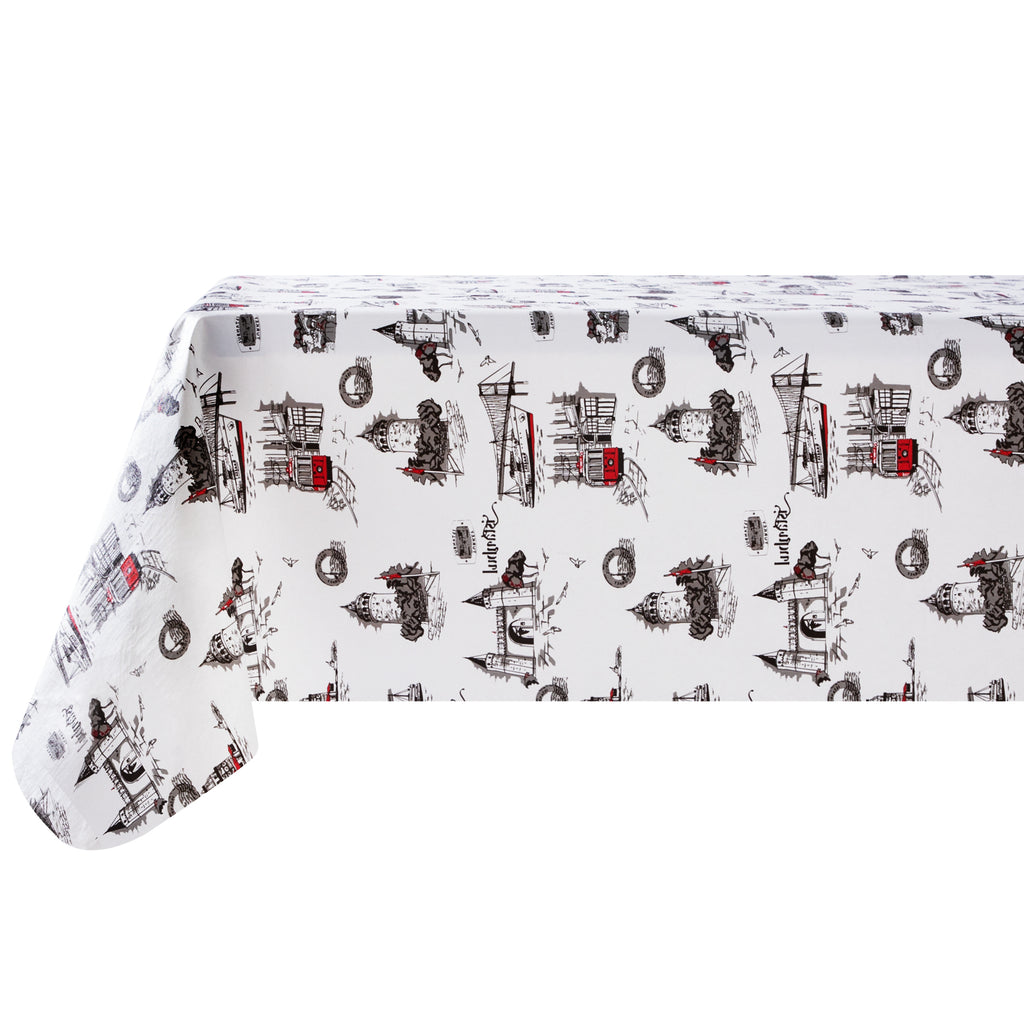 RAY STAR Vintage Castle Design Vinyl Tablecloth With Flannel Backing Round and Rectangle