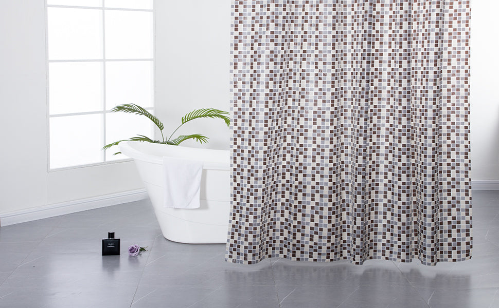RAY STAR 70''X72'' PEVA Shower Curtain Liner 12 Hooks Heavy Duty Odorless Mosaic Red Design