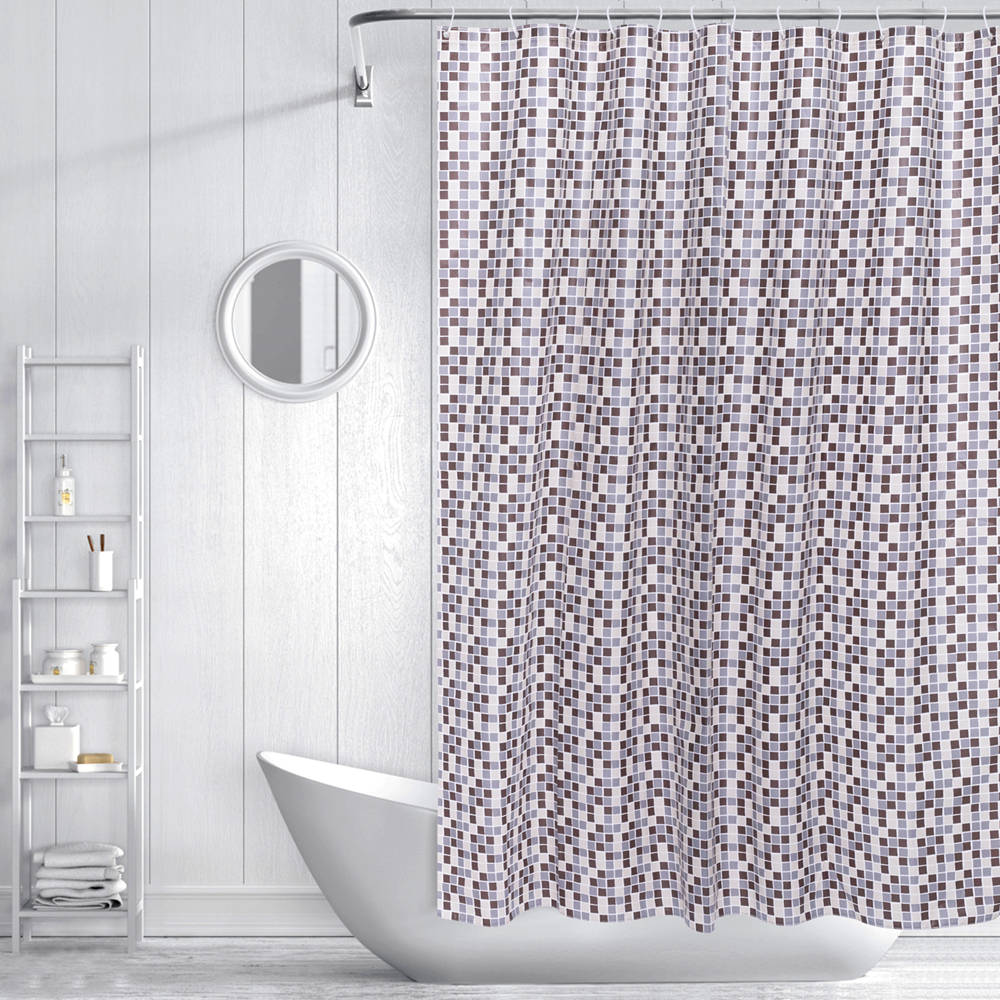 RAY STAR 70''X72'' PEVA Shower Curtain Liner 12 Hooks Heavy Duty Odorless Mosaic Red Design