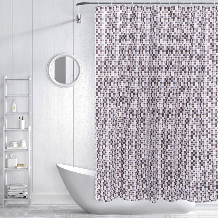 RAY STAR 70''X72'' PEVA Shower Curtain Liner 12 Hooks Heavy Duty Odorless Mosaic Red Design