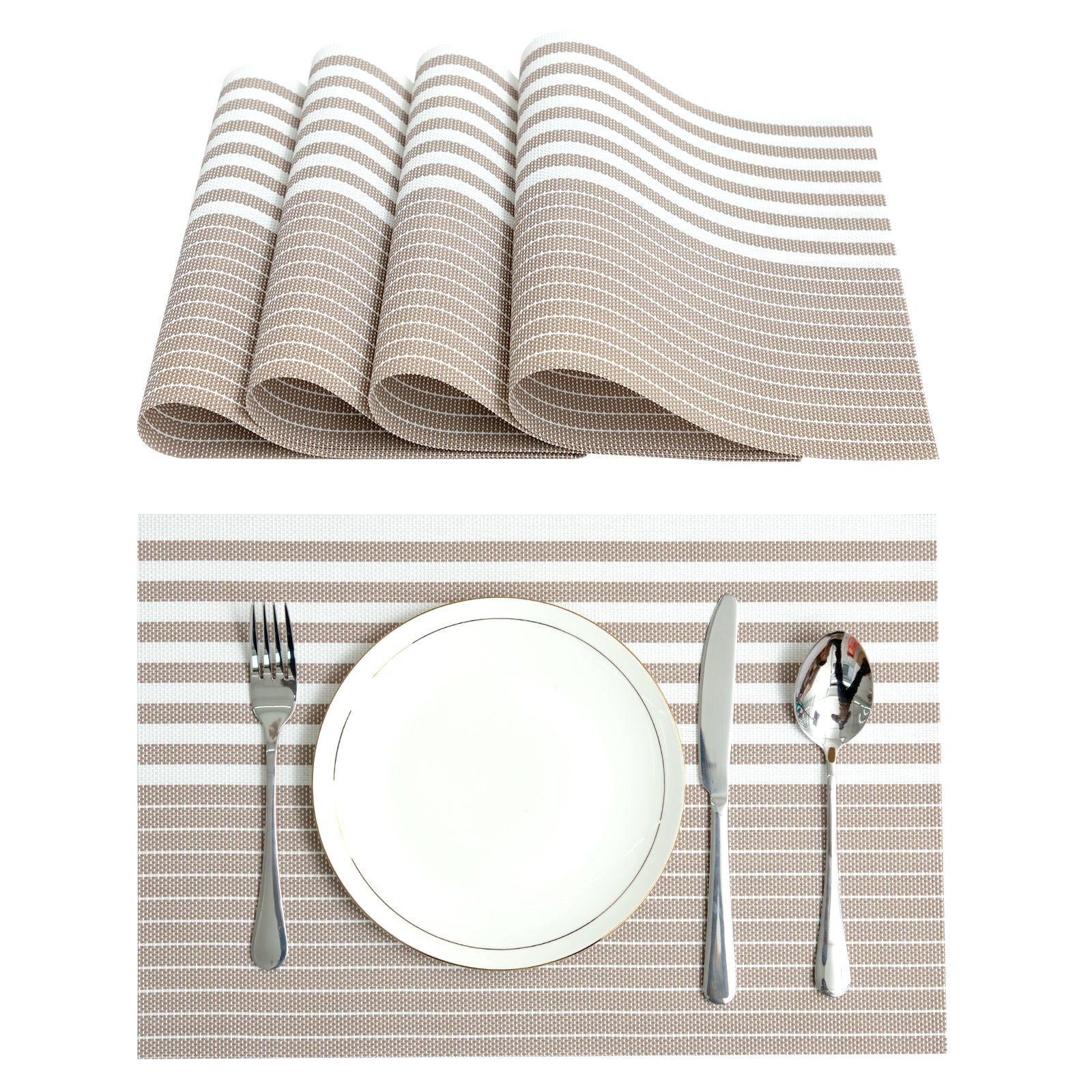 RAY STAR Set of 6 Vinyl Placemat for Kitchen and Dining Blue & Brown Design