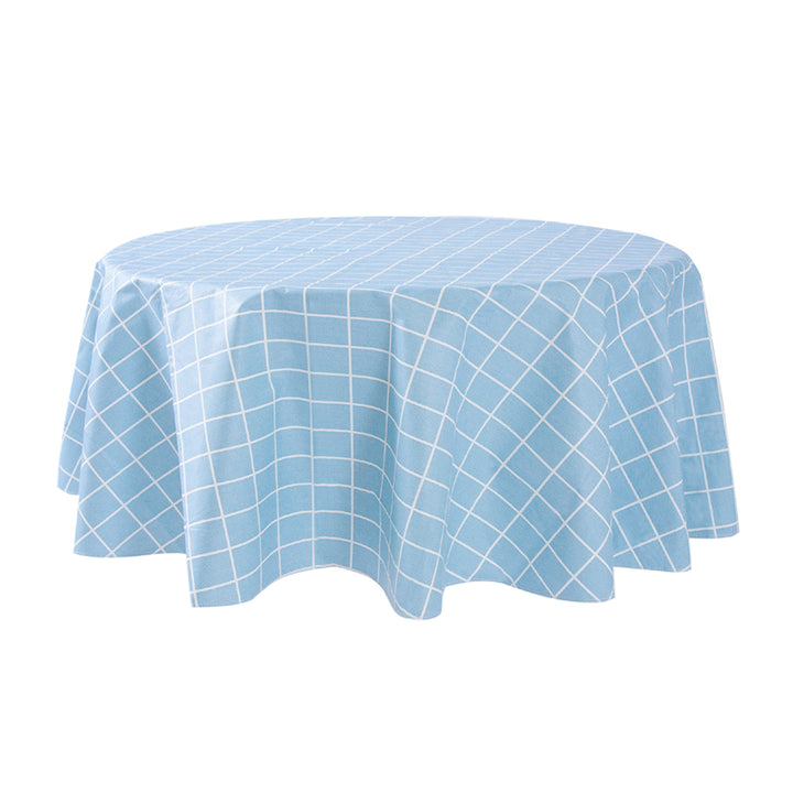 RAY STAR Vinyl Blue Checks Tablecloth With Flannel Backing Round and Rectangle