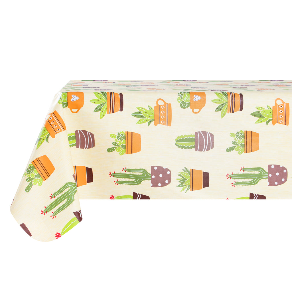 RAY STAR Cactus Design Vinyl Tablecloth With Flannel Backing Round and Rectangle