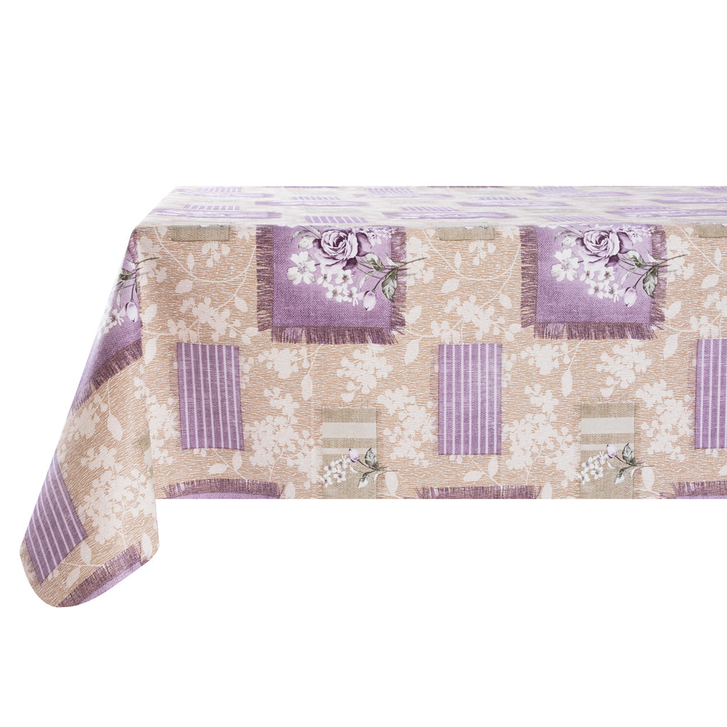 RAY STAR Elegant Purple & Lavender Vinyl Tablecloth with Flannel Backing – Soft, Waterproof, and Easy Clean Rectangle or Round Table Cover