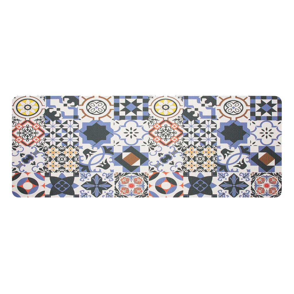 RAY STAR Blue Mosaic Non-slip Vinyl Rugs High Density Cushion Extra Comfort