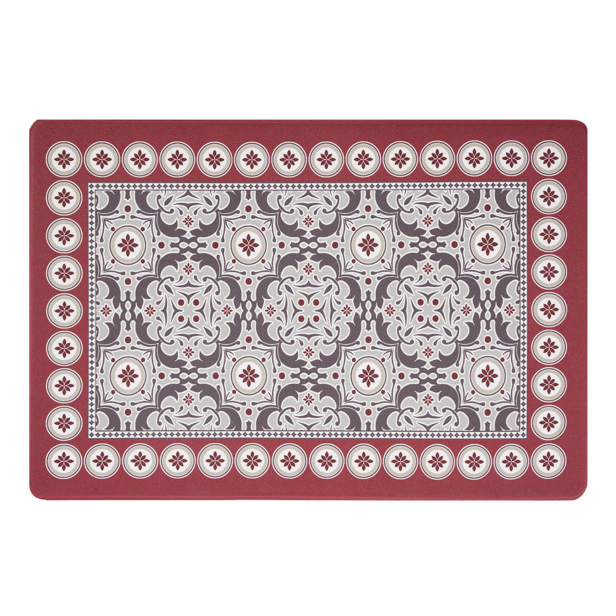 Vinyl Foam Kitchen Mat with Sophisticated Carpet Design Red