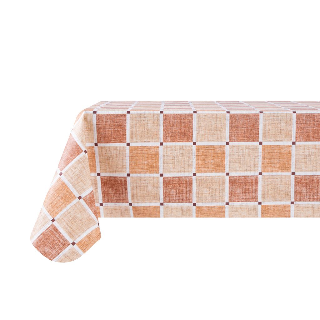 RAY STAR Orange Checkered Design Vinyl Tablecloth With Flannel Backing Round and Rectangle