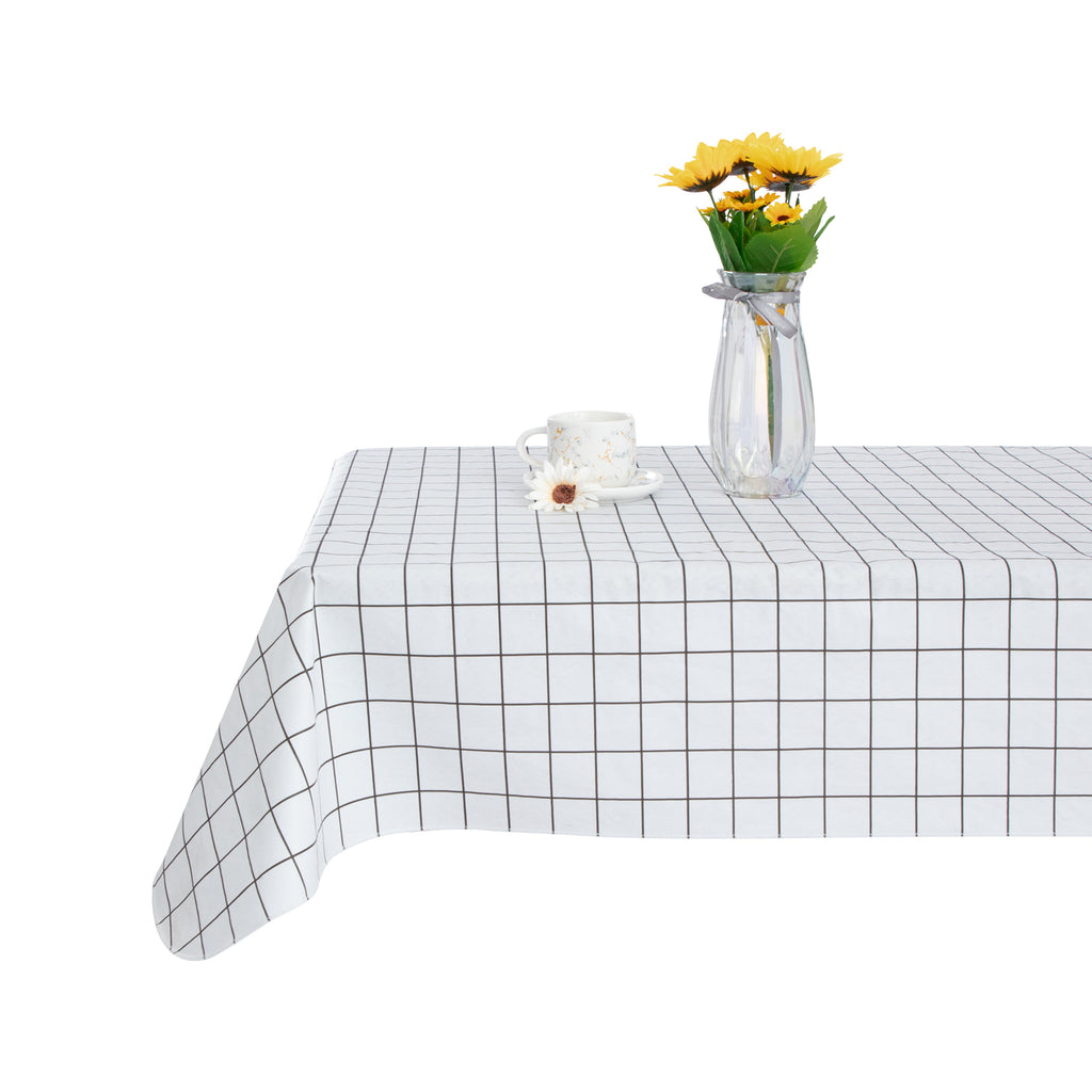 RAY STAR White Checked Tablecloth With Flannel Backing Round and Rectangle