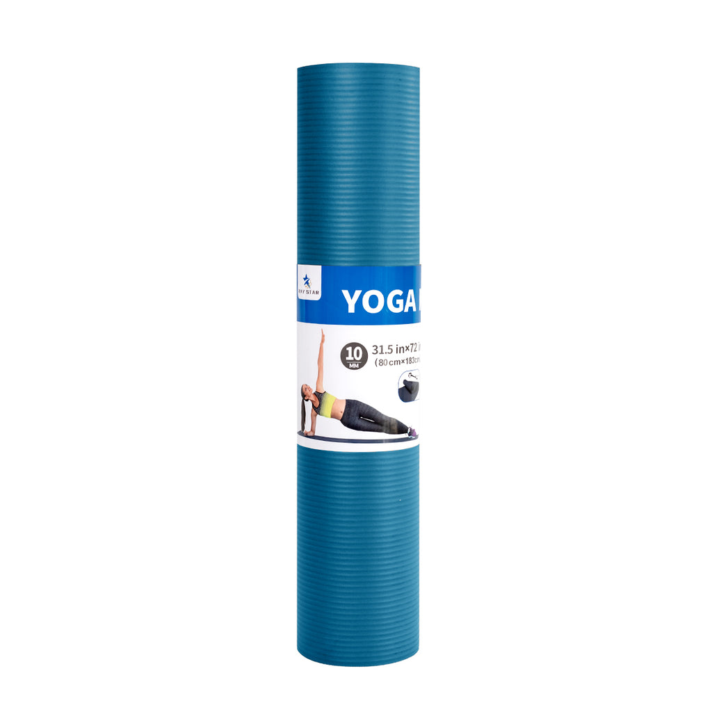 RAY STAR 10mm 31.5''X72'' Blue NBR Yoga Mat with Fitness Mat Bands