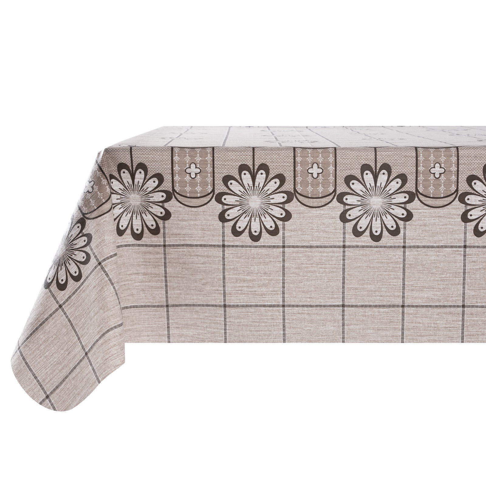 RAY STAR Checkered and Blossom Design Vinyl Tablecloth With Flannel Backing Round and Rectangle