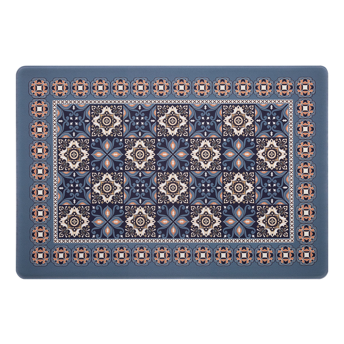 Vinyl Foam Kitchen Mat with Sophisticated Carpet Design Blue