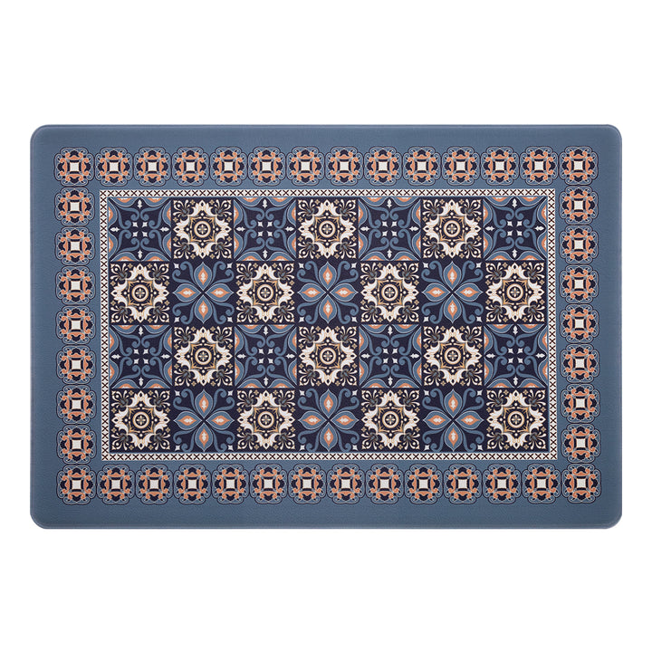 Vinyl Foam Kitchen Mat with Sophisticated Carpet Design Blue