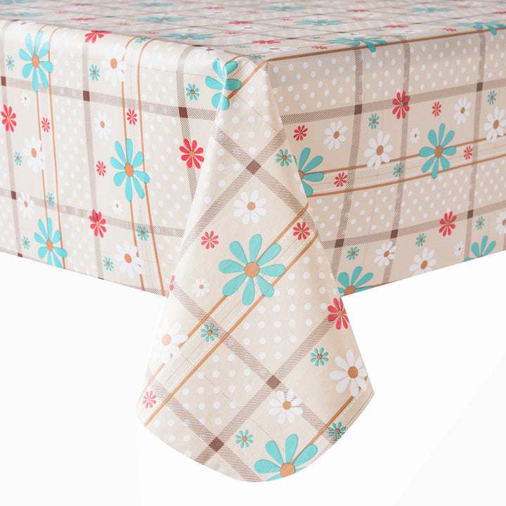 RAY STAR Spring Blossom Design Vinyl Tablecloth With Flannel Backing Round and Rectangle