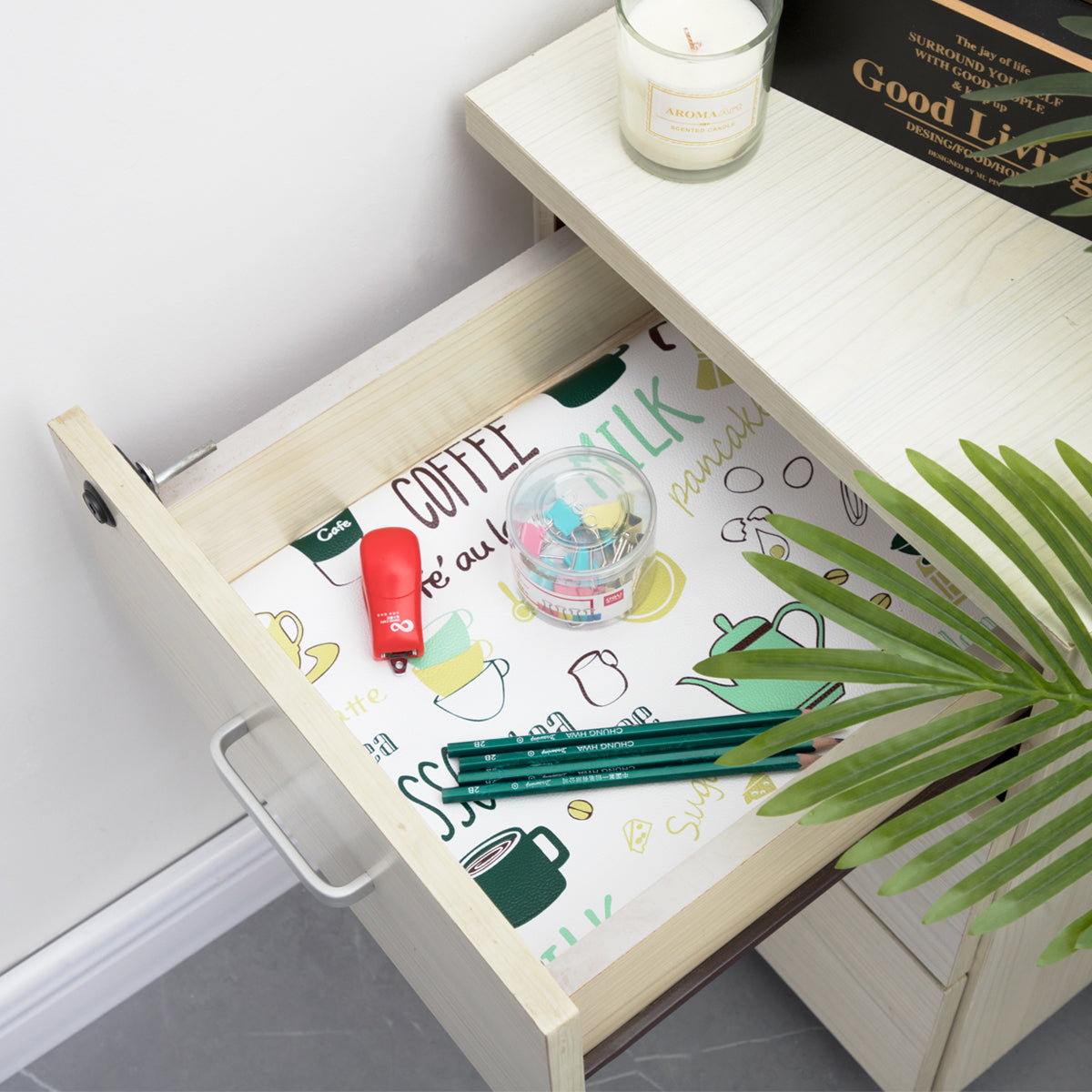 RAY STAR Teapot & Cup Green Premium Under The Sink Mat, Cabinet Protection Mat, Shelf Liner Absorbent Waterproof Slip-Resistant