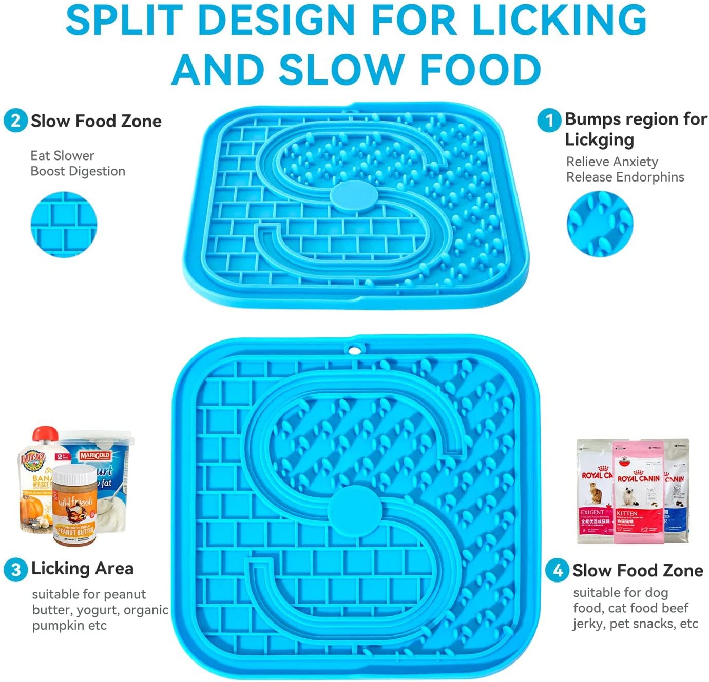 Pet Lick Mat for Dogs with Large Anti-Slip Suction Cups, 2 Pieces Anxiety Relief Lick Pads for Dogs, Food Grade Silicone Slow Feeder,Easy to Clean Dog Licking Mat (Blue and Green)