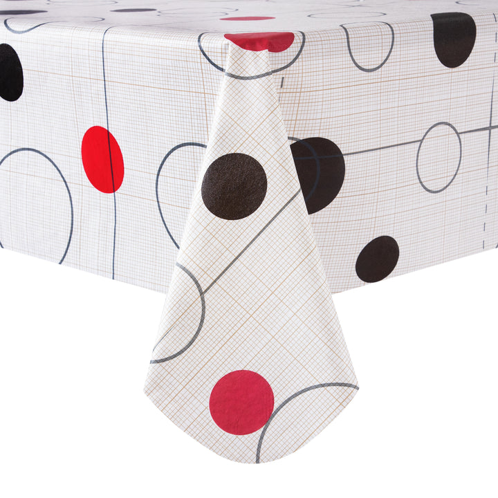 RAY STAR Red Black Polka Dots and Lines Design Vinyl Tablecloth With Flannel Backing Round and Rectangle