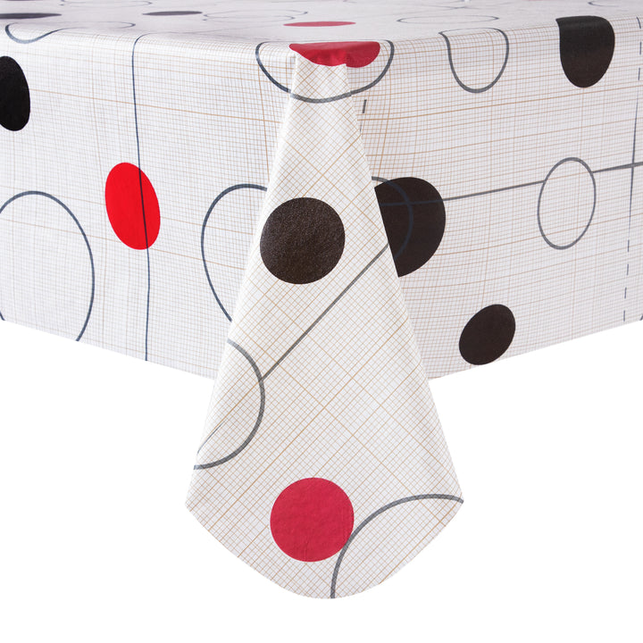 RAY STAR Red Black Dot Design Vinyl Tablecloth With Flannel Backing Round and Rectangle