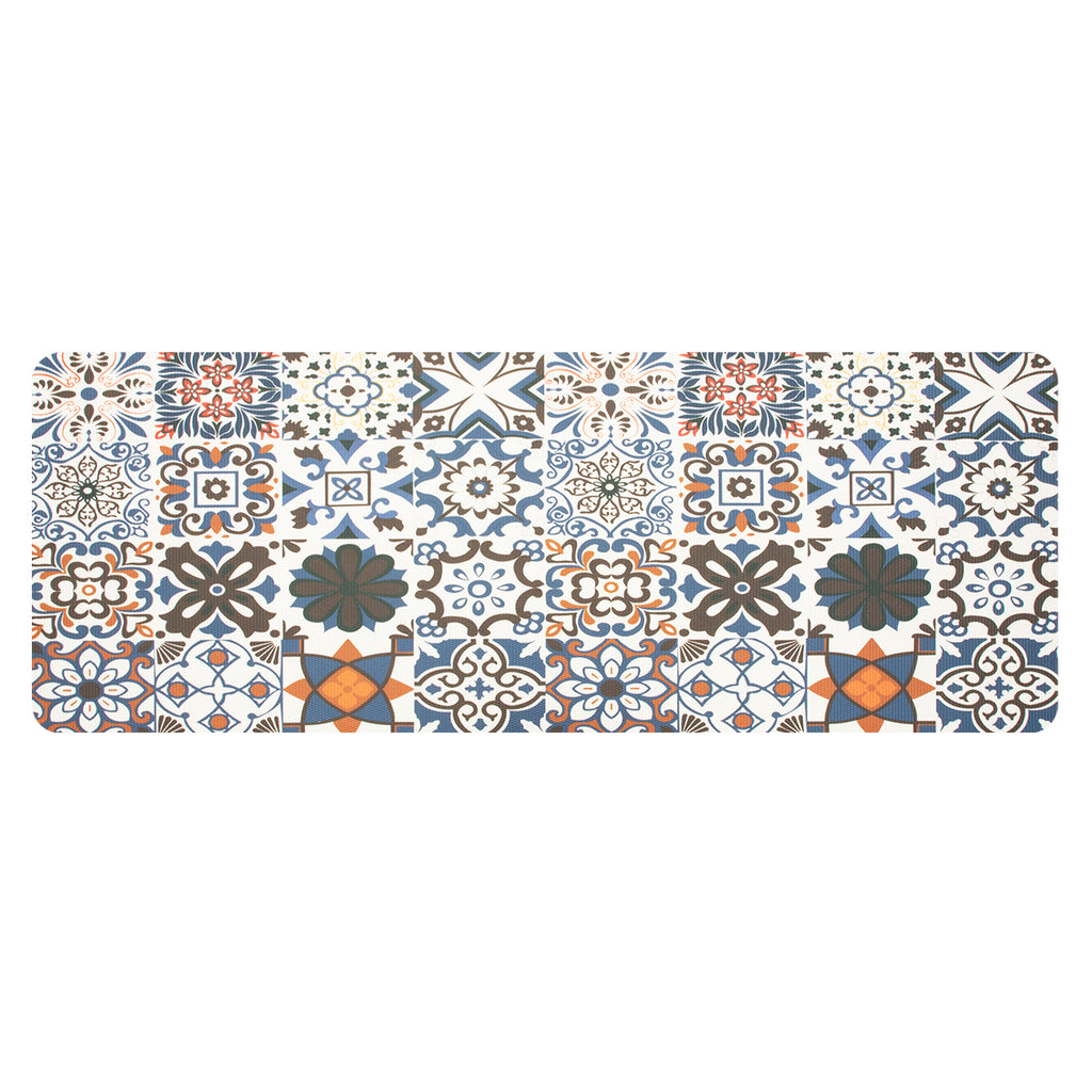 RAY STAR Blue & Grey Mosaic Non-slip Vinyl Rugs High Density Cushion Extra Comfort
