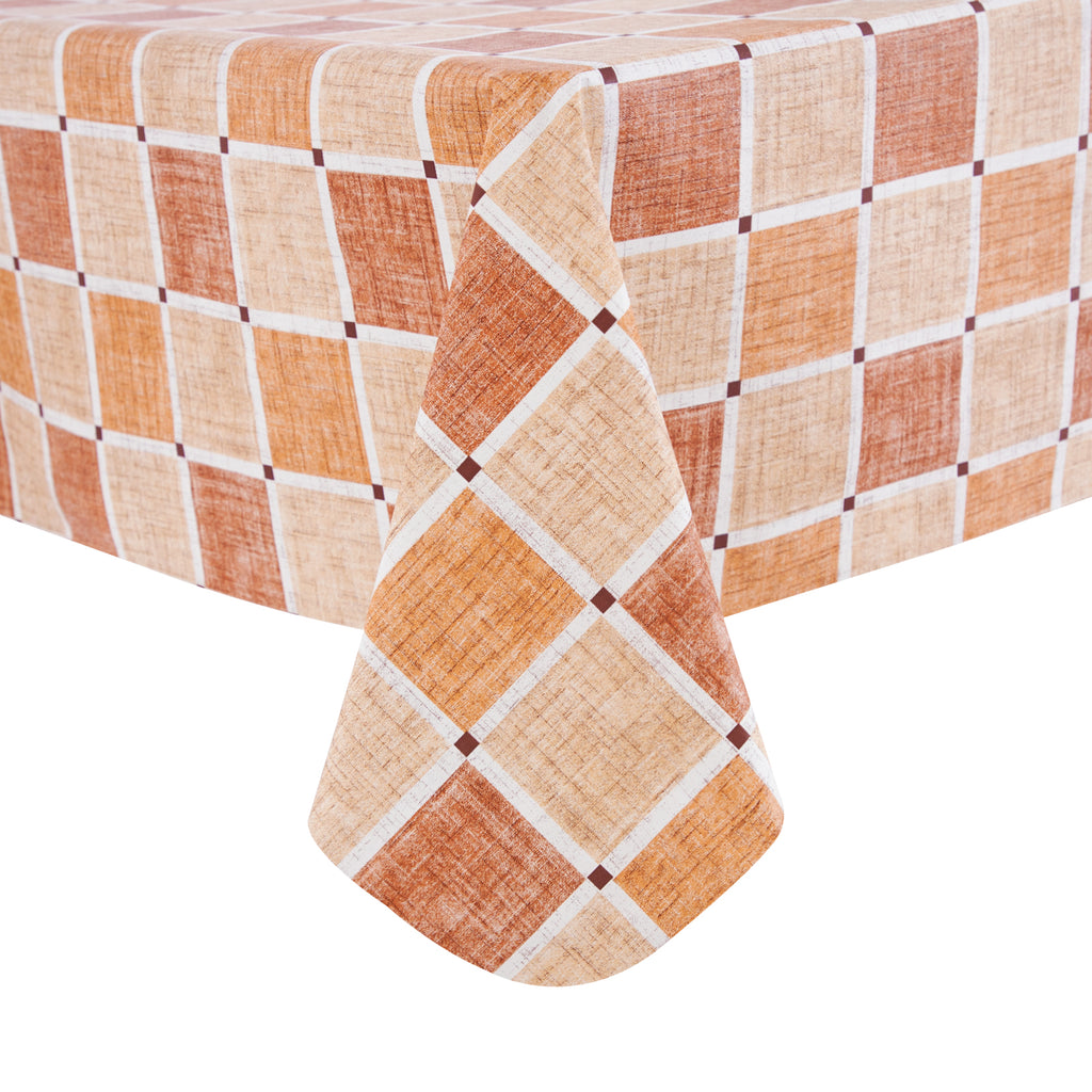 RAY STAR Orange Checkered Design Vinyl Tablecloth With Flannel Backing Round and Rectangle
