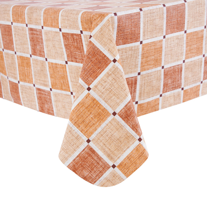RAY STAR Orange Checkered Design Vinyl Tablecloth With Flannel Backing Round and Rectangle