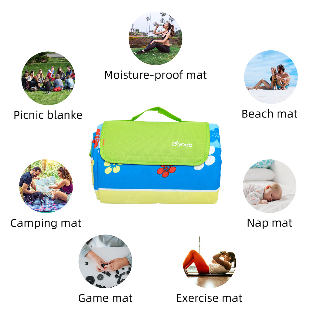 RAY STAR 79''X79'' Blossom Picnic Blanket Sandproof Waterproof Large Mat for Beach, Travel, Camping Machine Washable, Foldable