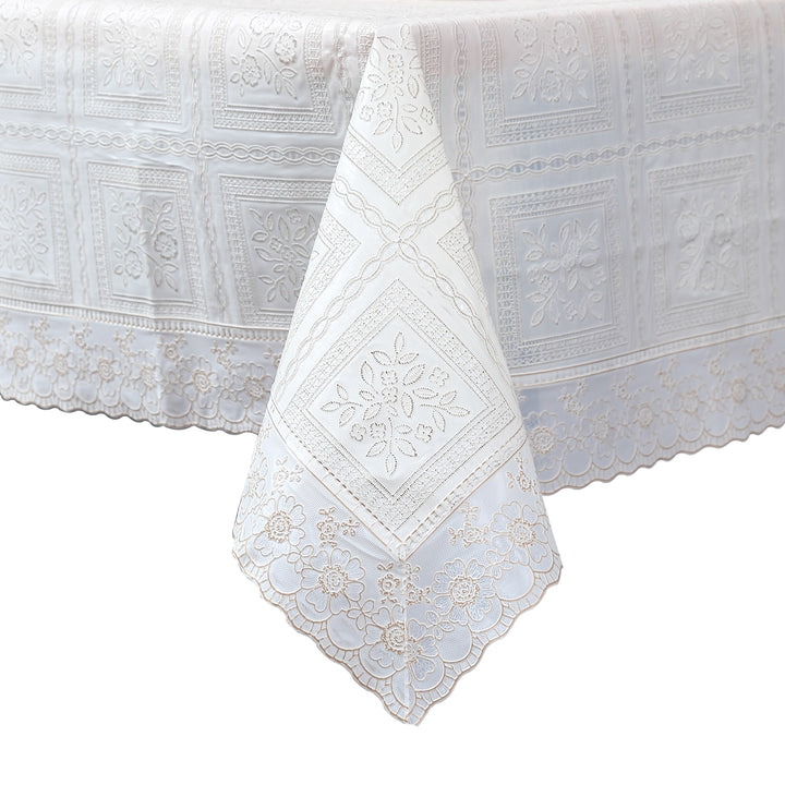 RAY STAR Lace Vinyl Tablecloth With Flannel Backing Round and Rectangle