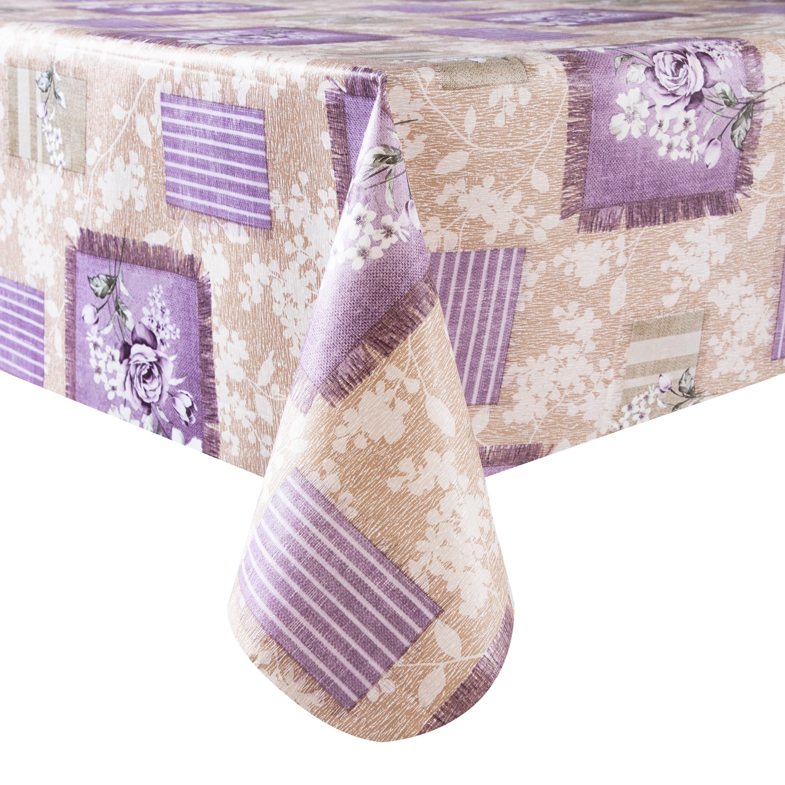 RAY STAR Elegant Purple & Lavender Vinyl Tablecloth with Flannel Backing – Soft, Waterproof, and Easy Clean Rectangle or Round Table Cover