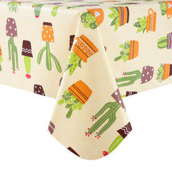 RAY STAR Cactus Design Vinyl Tablecloth With Flannel Backing Round and Rectangle
