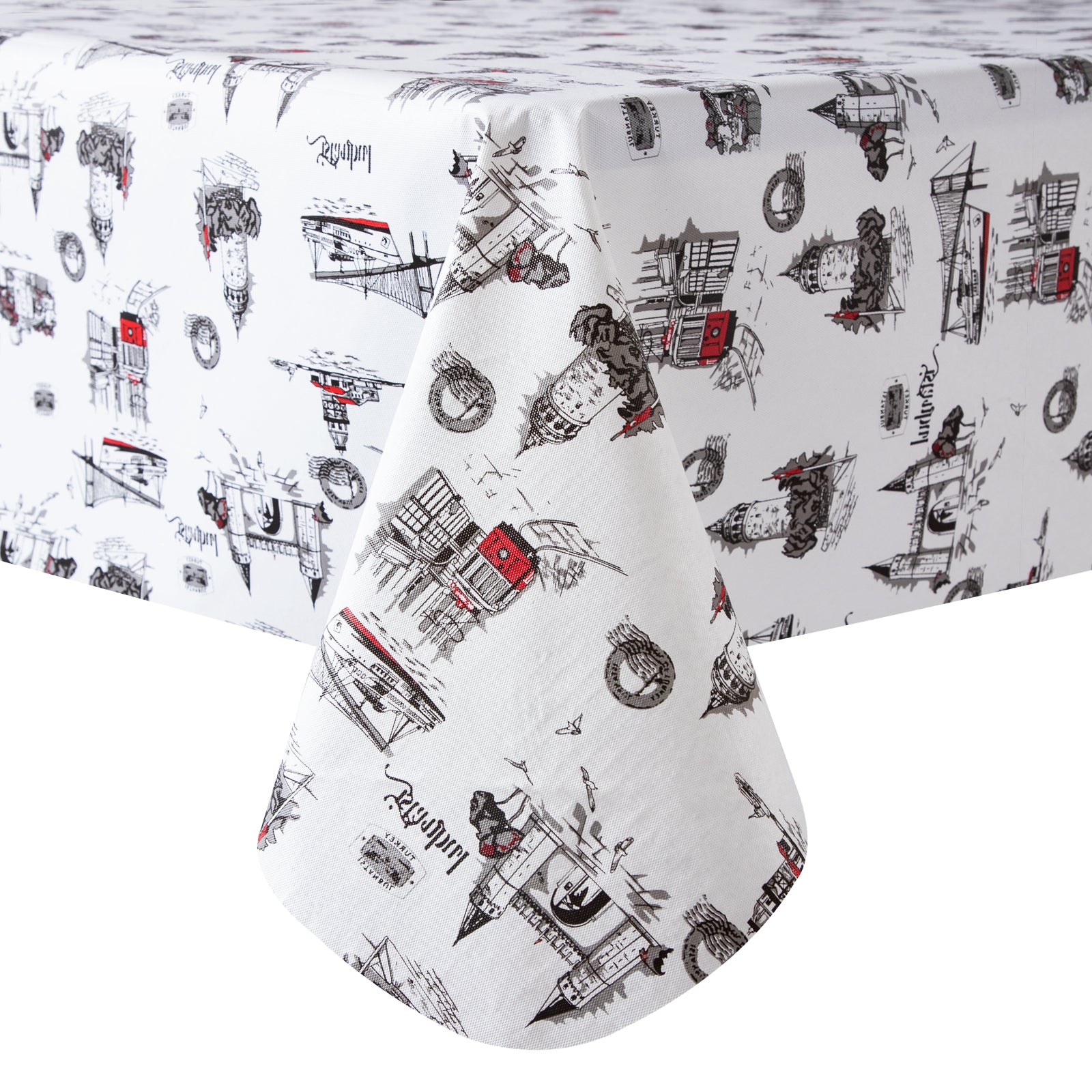 RAY STAR Vintage Castle Design Vinyl Tablecloth With Flannel Backing Round and Rectangle