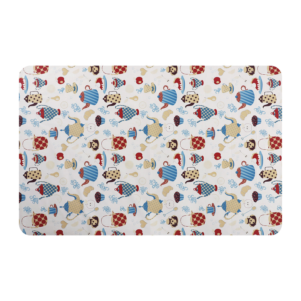 RAY STAR Cartoon Teapot Design Vinyl Tablecloth – Waterproof & Stain Resistant with Flannel Backing