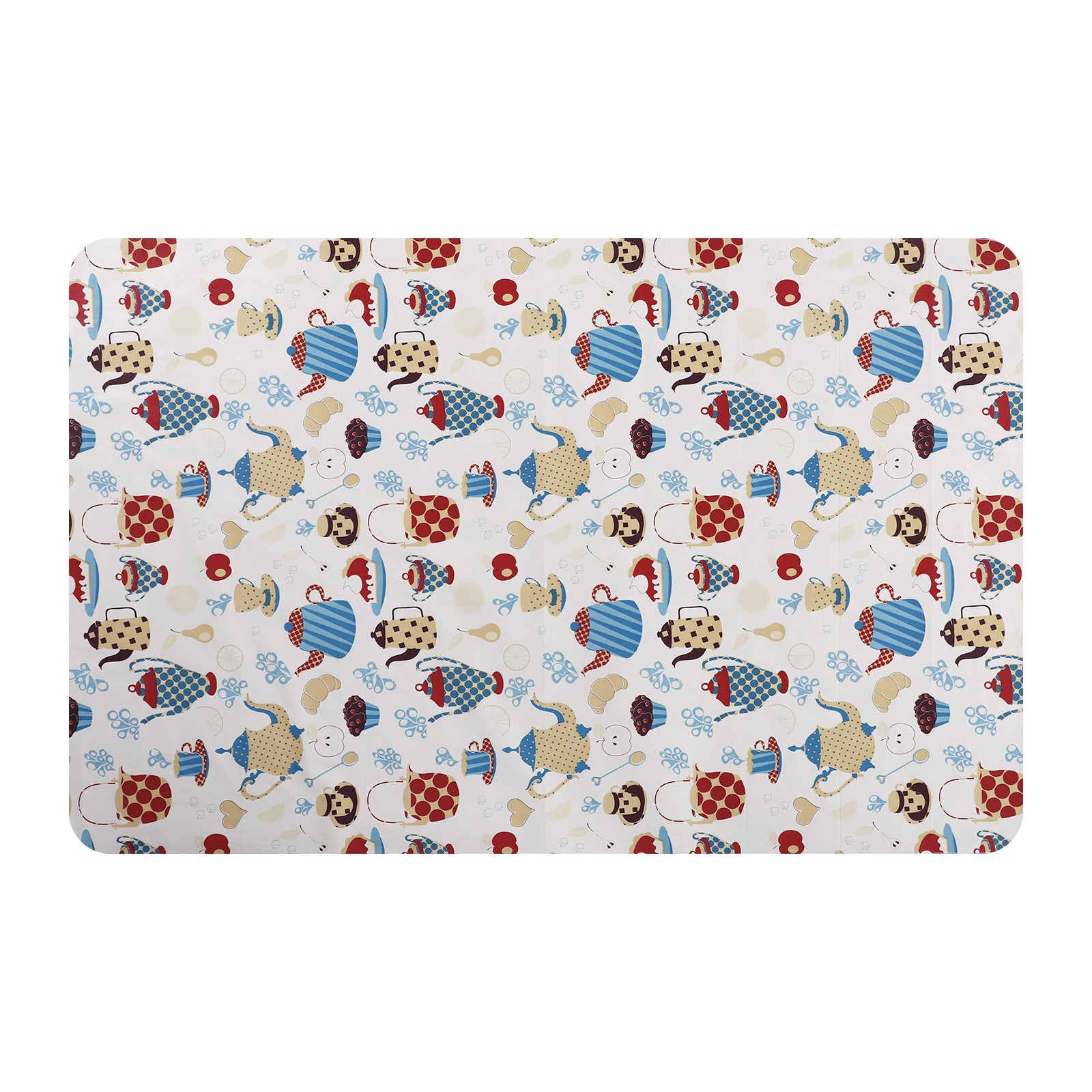 RAY STAR Cartoon Teapot Design Vinyl Tablecloth – Waterproof & Stain Resistant with Flannel Backing
