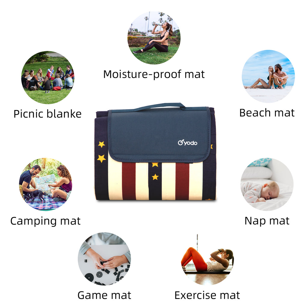 RAY STAR 79''X79'' Red Blue Picnic Blanket Sandproof Waterproof Large Mat for Beach, Travel, Camping Machine Washable, Foldable