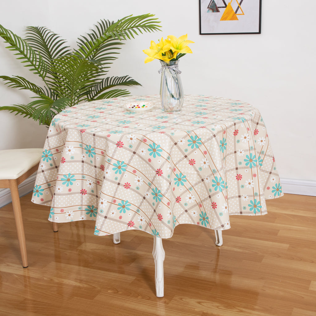 RAY STAR colorful Spring Blossom Design Vinyl Tablecloth With Flannel Backing Round and Rectangle