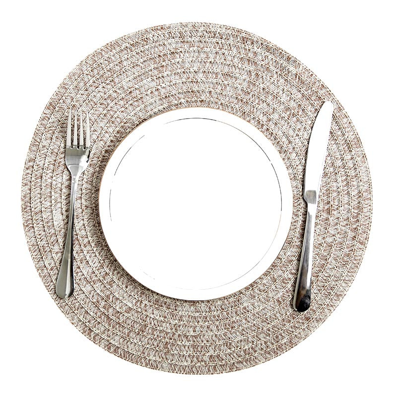RAY STAR Set of 4 Round Braided Placemat Brown