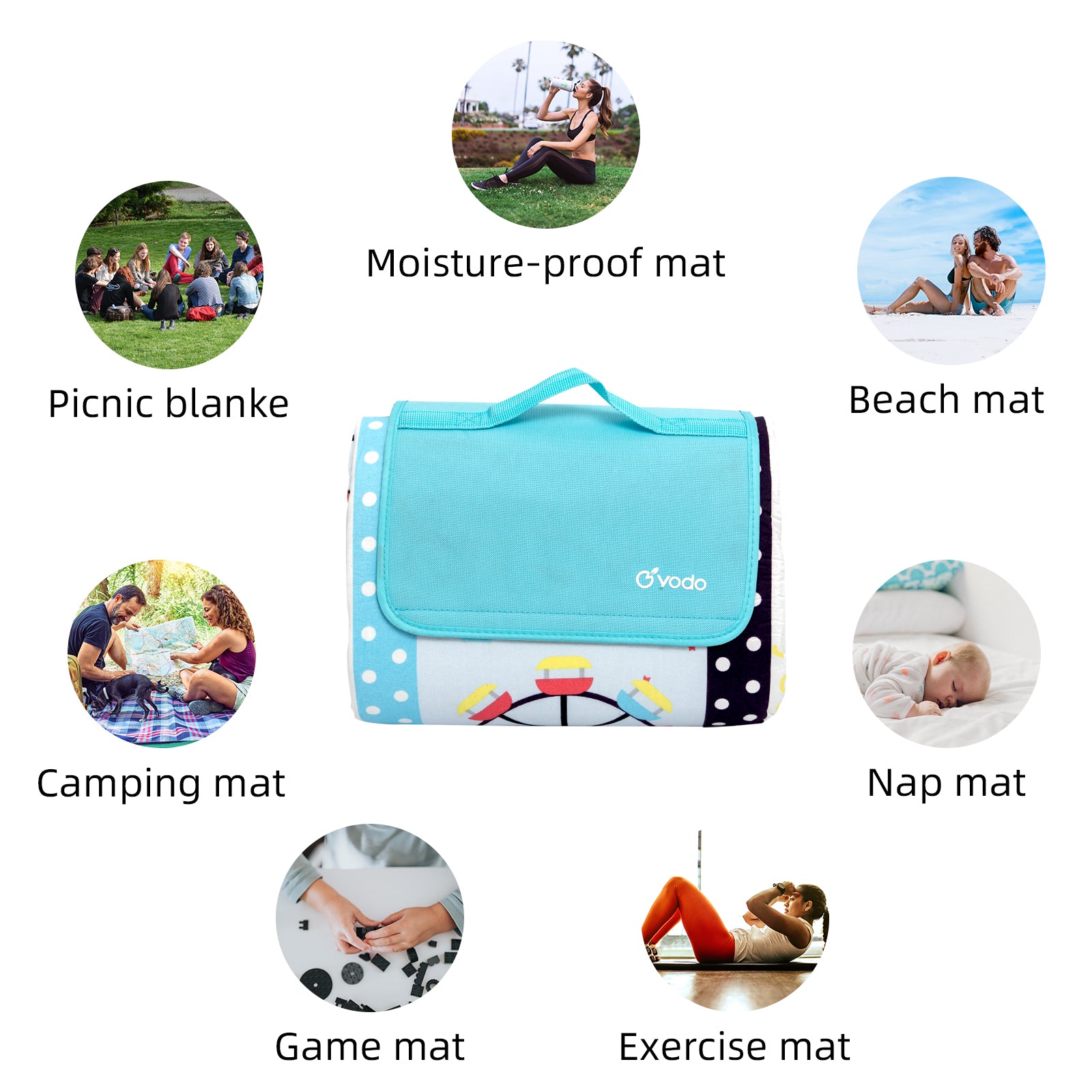 RAY STAR 79''X79'' Ferris Wheel Picnic Blanket Sandproof Waterproof Large Mat for Beach, Travel, Camping Machine Washable, Foldable
