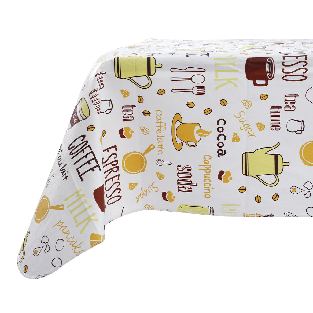 RAY STAR Coffee-Themed Teapot Design Vinyl Tablecloth With Flannel Backing Round and Rectangle