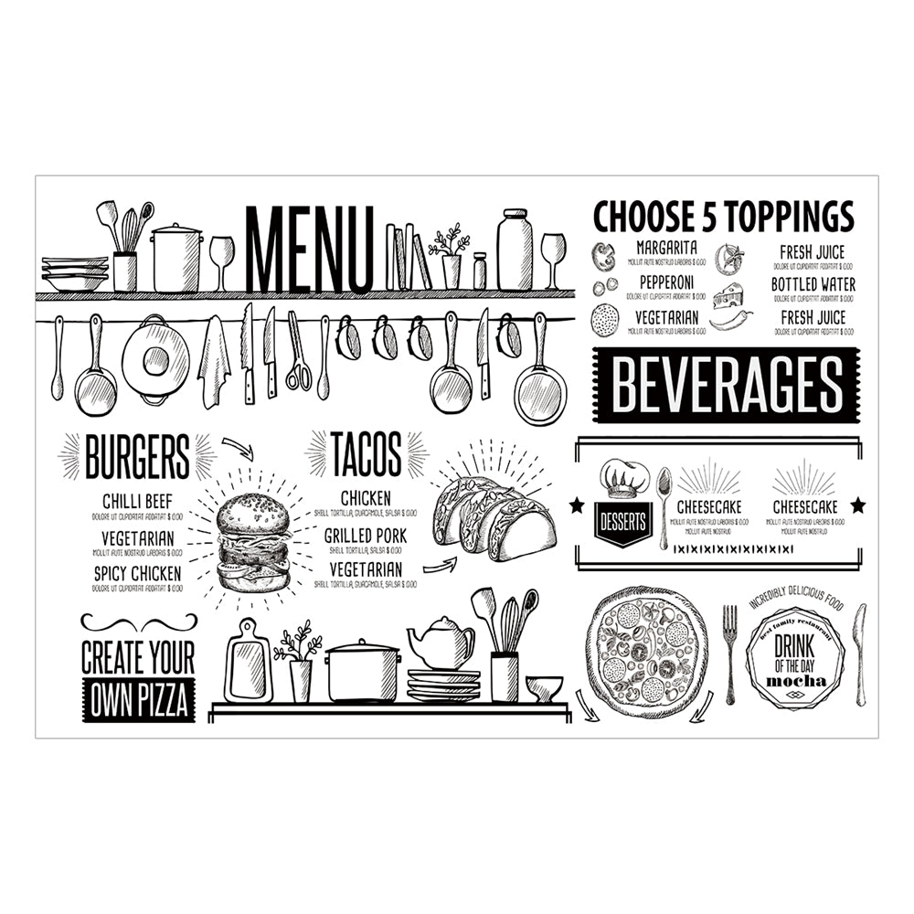 RAY STAR Set of 4 Placemat with White Menu Design