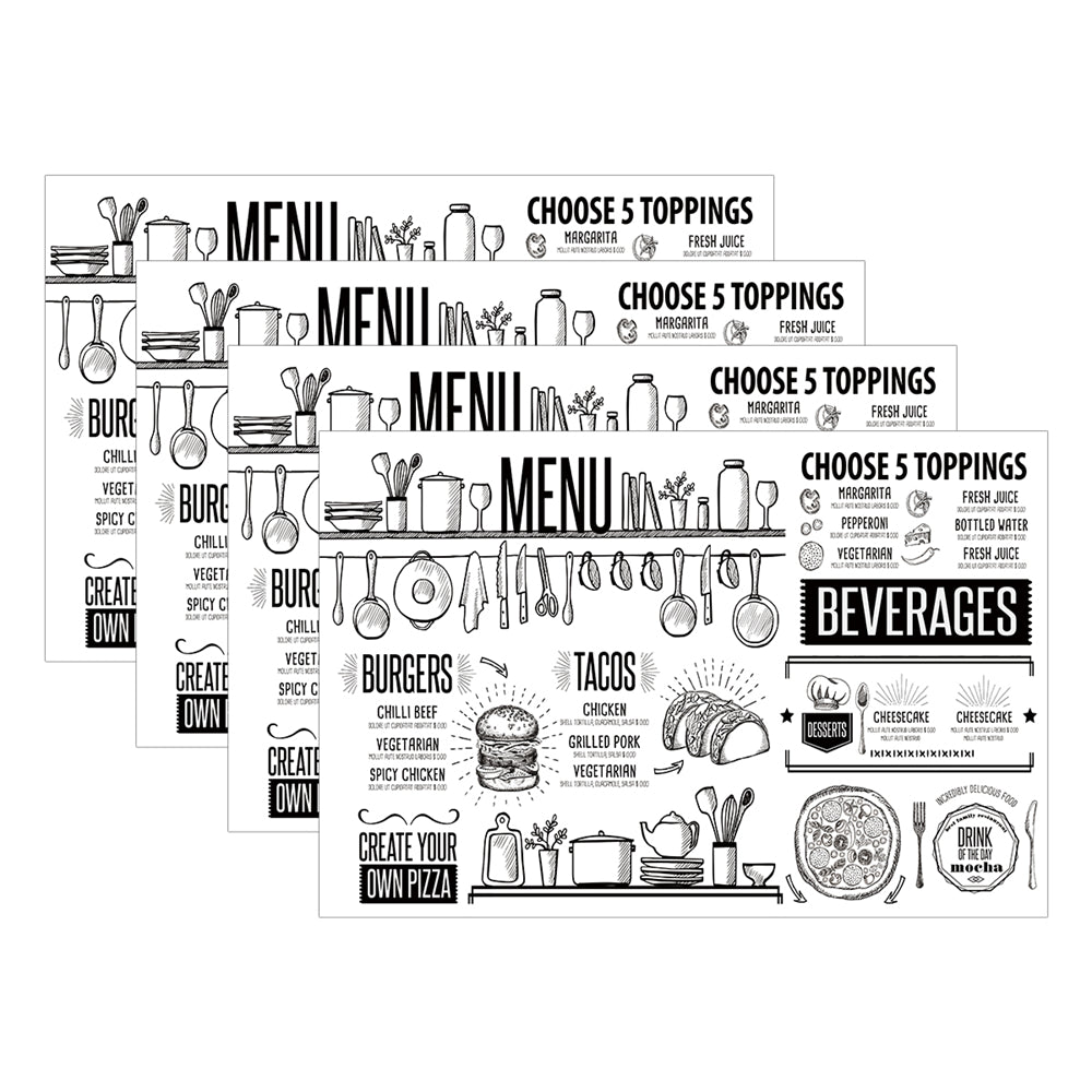RAY STAR Set of 4 Placemat with White Menu Design