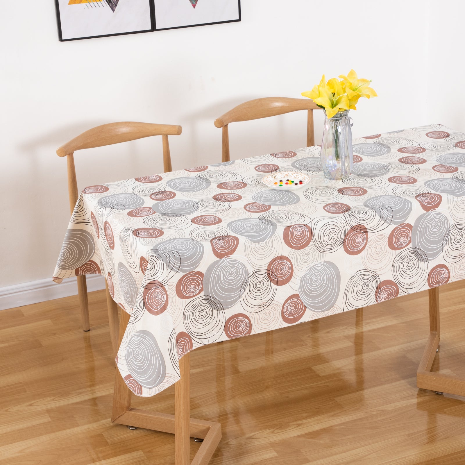 RAY STAR Mosaic Dot Design Vinyl Tablecloth With Flannel Backing Round and Rectangle