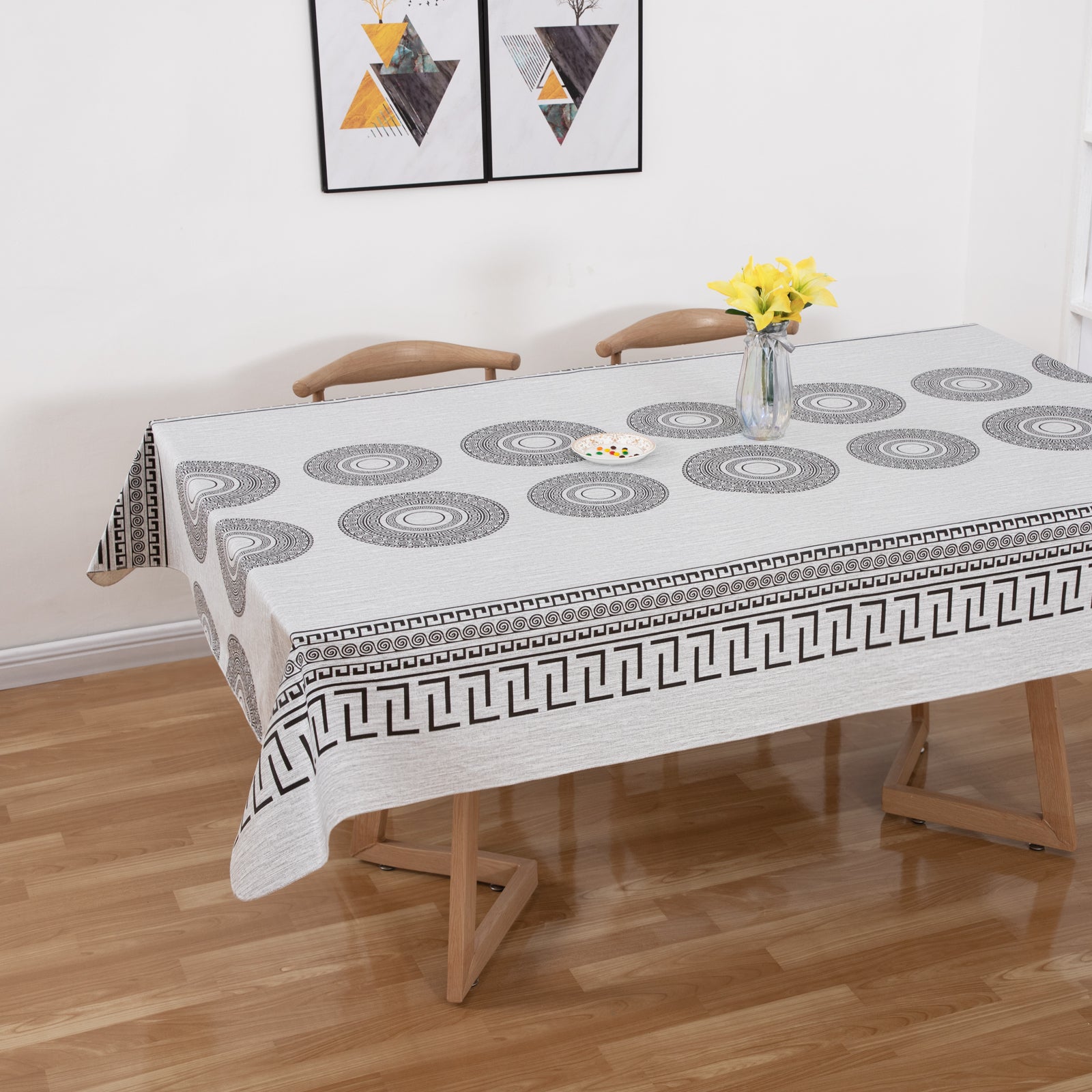 RAY STAR Circle Design Vinyl Tablecloth With Flannel Backing Round and Rectangle