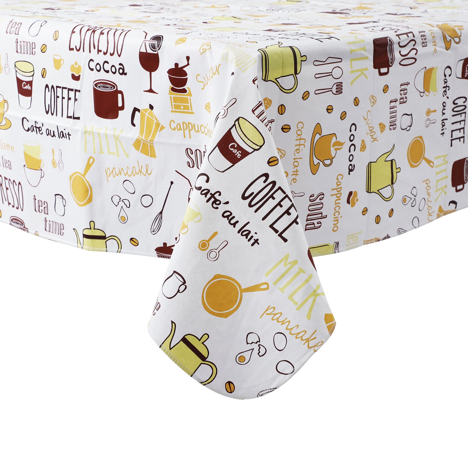 RAY STAR Coffee-Themed Teapot Design Vinyl Tablecloth With Flannel Backing Round and Rectangle