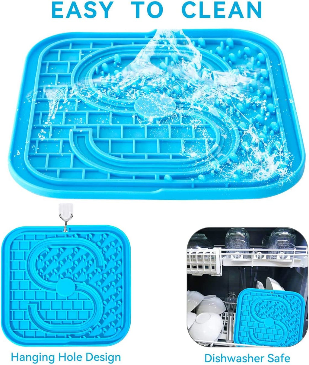 Pet Lick Mat for Dogs with Large Anti-Slip Suction Cups, 2 Pieces Anxiety Relief Lick Pads for Dogs, Food Grade Silicone Slow Feeder,Easy to Clean Dog Licking Mat (Blue and Green)
