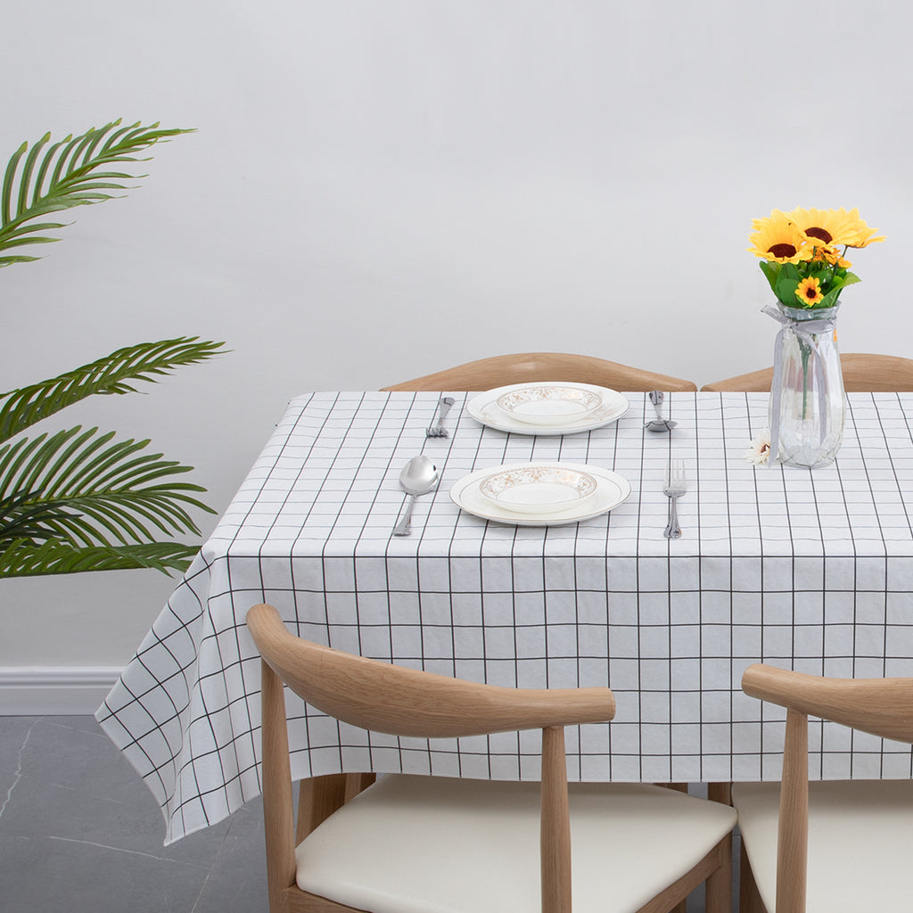 RAY STAR White Checked Tablecloth With Flannel Backing Round and Rectangle