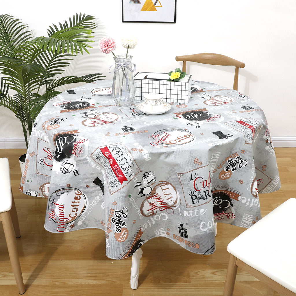 RAY STAR Coffee Store Design Vinyl Tablecloth With Flannel Backing Round and Rectangle