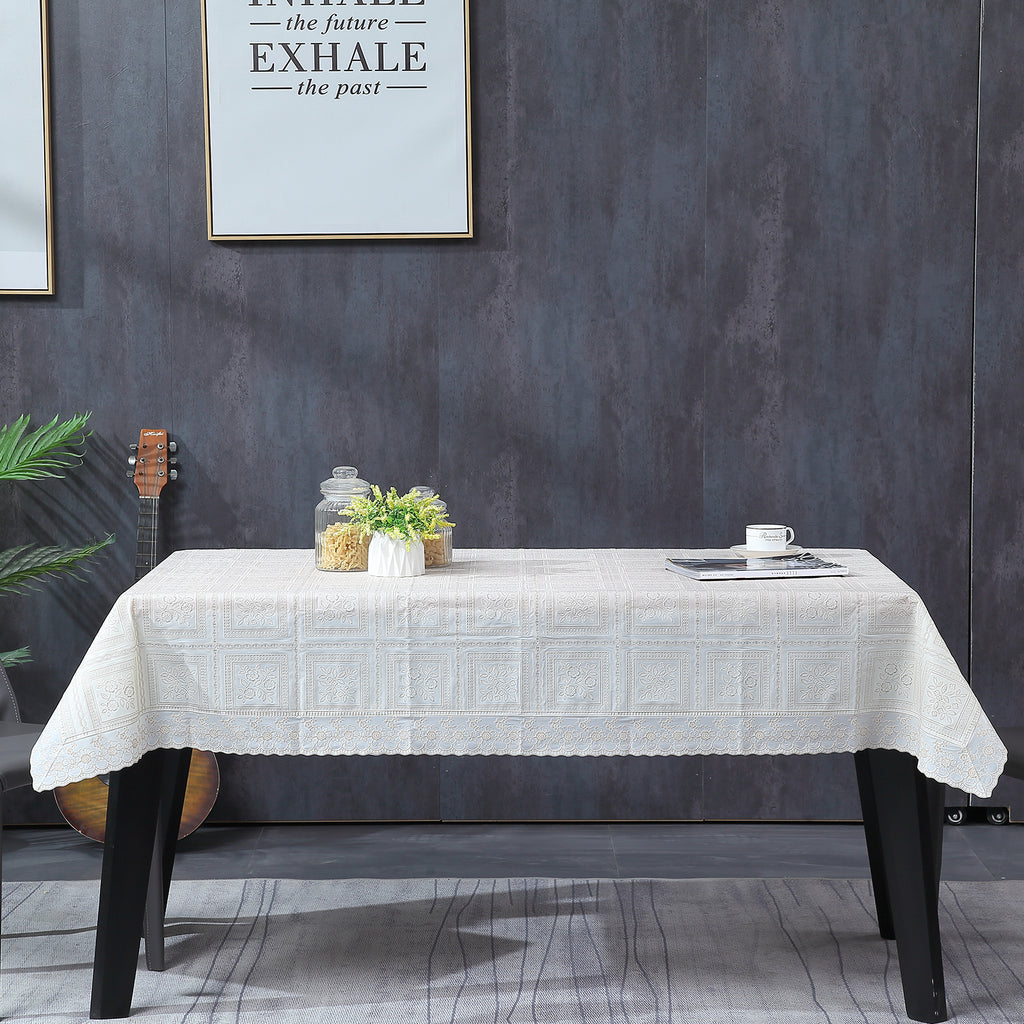RAY STAR Classic White Lace Vinyl Tablecloth With Flannel Backing Round and Rectangle