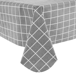 RAY STAR Grey Checked Vinyl Tablecloth With Flannel Backing Round and Rectangle