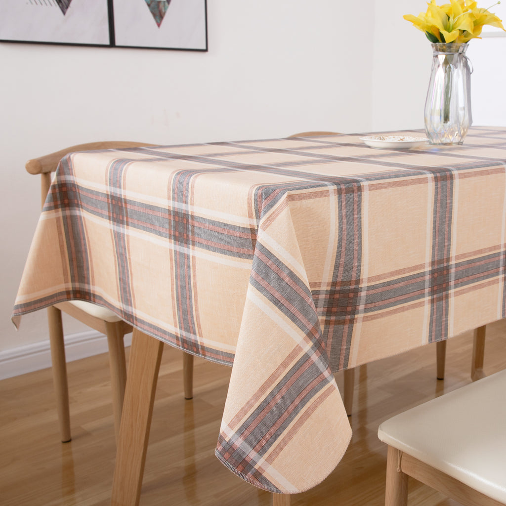 RAY STAR Elegant Retro Checkered Design Vinyl Tablecloth With Flannel Backing Round and Rectangle