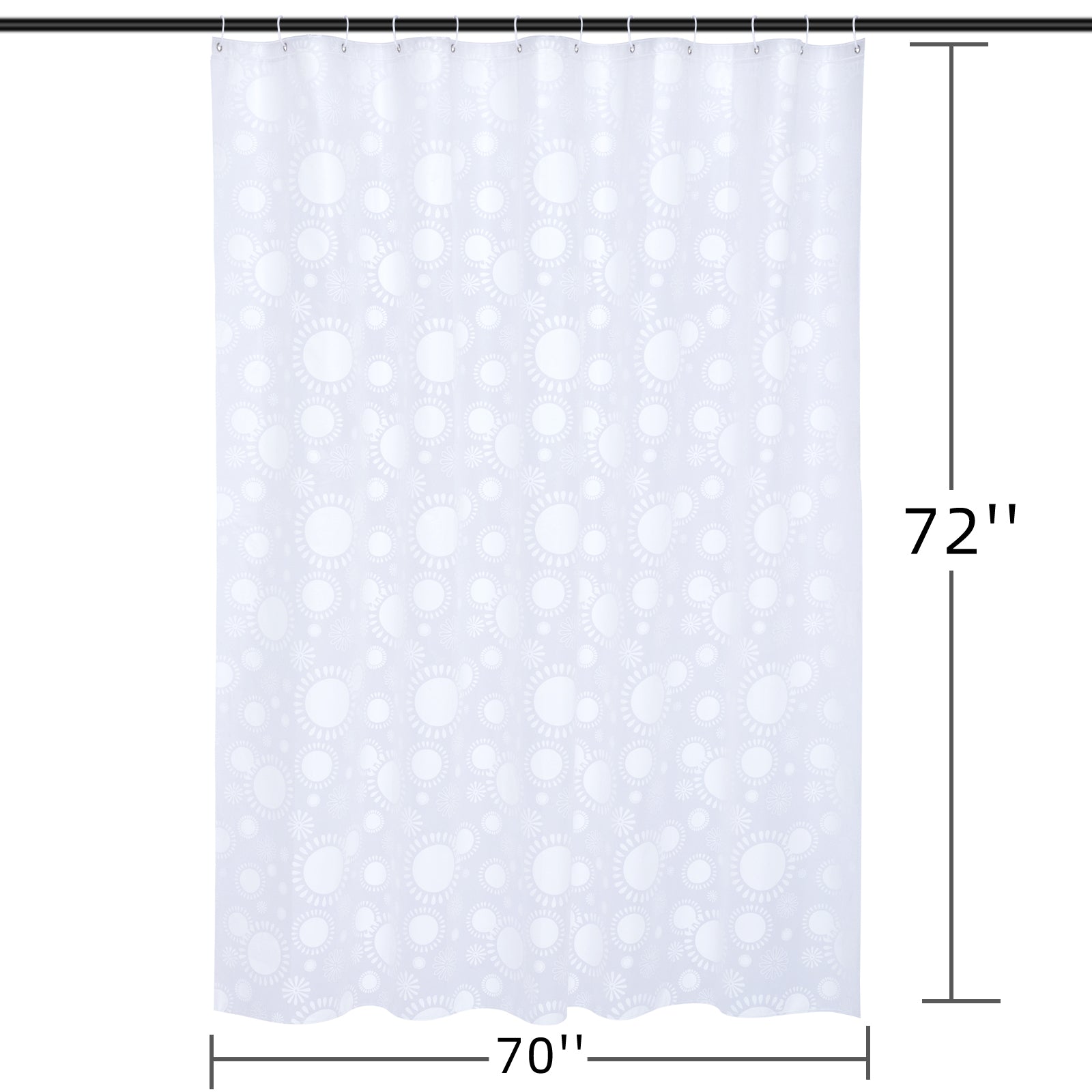 RAY STAR 70''X72'' PEVA Shower Curtain Liner 12 Hooks Heavy Duty Odorless Eco-Friendly White Flower