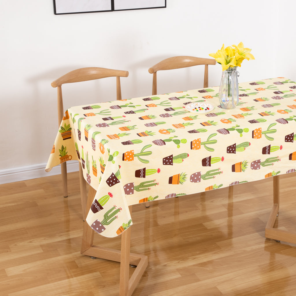 RAY STAR Cactus Design Vinyl Tablecloth With Flannel Backing Round and Rectangle